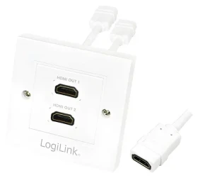 LogiLink HDMI zásuvka 2-portová biela / Nástenná zásuvka / HDMI 1.4 / 4K/30Hz / pozlátené konektory (AH0015)