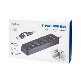 USB hub 7x USB-A s vypínačmi čierny / USB hub / USB 3.2 Gen1 / 5 Gbit/s / 7x prepínač ON/OFF (UA0420)