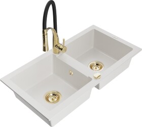 MEXEN/S MEXEN/S - Mario granitový drez 2-bowl vrátane batérie Aster, biela 6504-20-73450-57-G