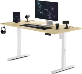 SENSE7 Nojo Sosna Pracovný stôl biela-borovica / elektricky nastaviteľná výška / 140 x 70cm / nosnosť 80kg (5902659847010)