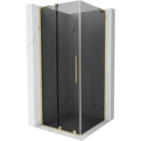 MEXEN/S - Velar L sprchovací kút, posuvné dvere 90 x 90, grafit, zlato kartáčovaná 871-090-090-43-55