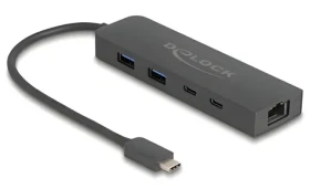 DeLock USB-C Hub 5portový čierna / USB hub / 10 Gbps / 2,5 G LAN / PD 85 W (64110)