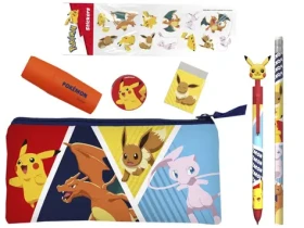 CYP BRAND Školský set Pokémon so samolepkami / 7 kusov / Propiska, ceruzka, strúhadlo, guma, zvýrazňovač, peračník (GS20-31PKEPM)