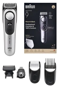 Braun BeardTrimmer 9 80789785 sivý / Zastrihávač fúzov / 0,5-20 mm / 20 dĺžok / Wet Dry / 180 min (S9 BT9520)