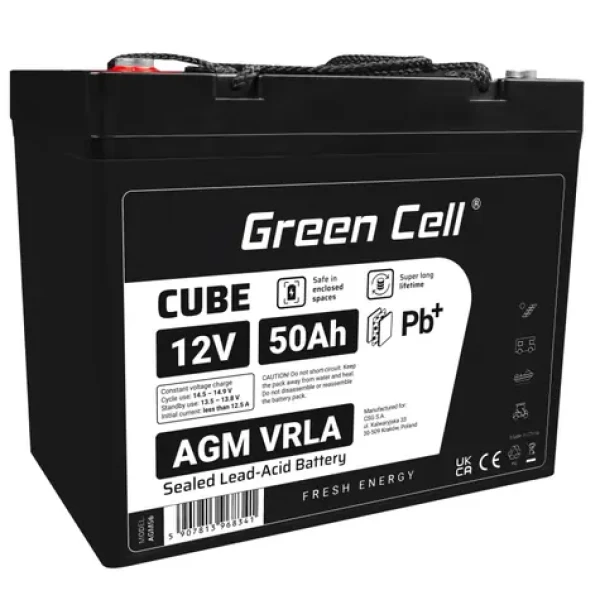 Green Cell bezúdržbová batéria AGM VRLA 12V 50Ah / pre kosačky | lode | invalidné vozíky a kolobežky (AGM56)