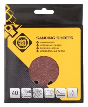 Forte Tools brúsne kotúče P40 125 mm 8 otvorov 5ks / Brúsne kotúče / Zrnitosť P40 / O125 mm / 8 otvorov / 5 ks (108.00/NR40)