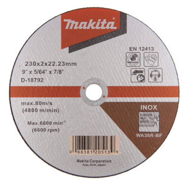 Makita D-18792 Rezný a brúsny kotúč na kov 230 x 2 x 22.23 mm (D-18792)