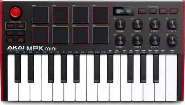 AKAI MPK Mini MK3 Ovládacia klávesnica Pad kontrolér MIDI USB čierno-červená (MPKMINI3)