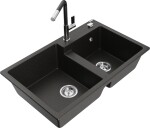 MEXEN/S MEXEN/S - Tomas granitový drez 2-bowl vrátane batérie Flora, čierna/zlatá metalik 6516-75-670401-07