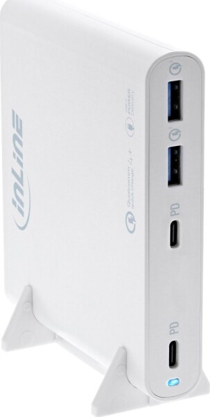 Manhattan InLine® USB Netzteil, GaN Ladegerät, 4-Port, 2x USB-C + 2x USB-A, 120W, weiß