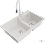MEXEN/S MEXEN/S - Tomas granitový drez 2-bowl vrátane batérie Savita, biela 6516-20-672601-20