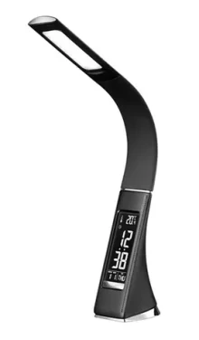 Solight WO46-B LED stolná lampička s displejom 6W čierna / 4100K / koža (8592718020101)