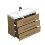Kúpeľňová skrinka s chrómovými úchytmi a umývadlom SAT Cube Way 100x71x40 cm dub Hickory mat CUBE21003DH CUBE21003DH