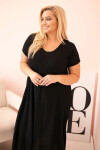 Dámske plus size šaty s krátkymi rukávmi a volánom z ľahkej viskózy čiernej farby UNI