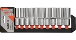 YATO Sada nástavcov 1/2" šesťhranné 10 ks 10-24 mm / Sada nástavcov / AS-DRIVE / CrV oceľ / L=76 mm (YT-38861)