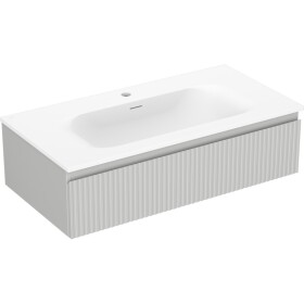 MEXEN/S - Rivel kúpeľňová skrinka 90 cm s umývadlom Vela, 1 šuplík, reliéf, šedá mat/biela mat 91A20-09023-1-BF62-W23M01