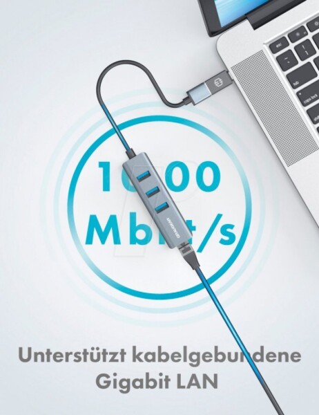 Graugear USB-HUB 3x USB 3.0 Ports Type-A+ Gbit LAN retail