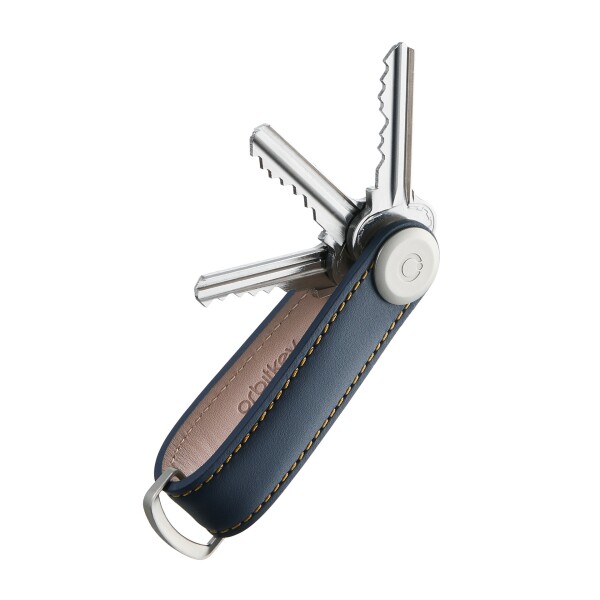 Kľúčenka Orbitkey Leather Navy with Tan Stitching