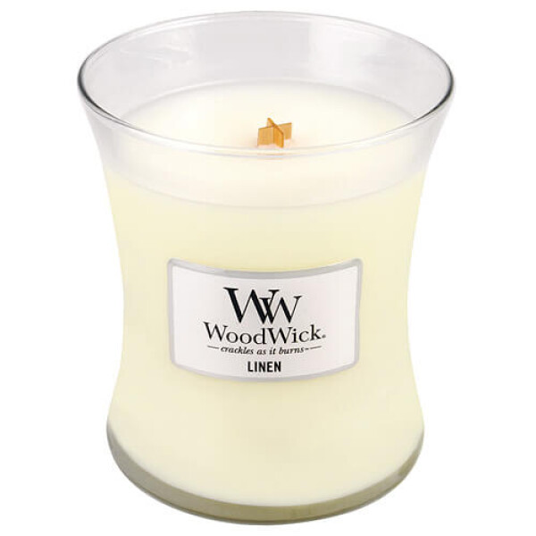 Woodwick Linen 275g - váza stredná / doba horenia: až 65h (5038581057873)