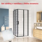 H K - Štvorcový sprchovací kút BLACK SAFIR R909, 90x90, s dvomi jednokrídlovými dverami s pevnou stenou, rohový vstup vrátane sprchovej vaničky z liateho mramoru SE-BLACKSAFIRR909 / THOR-90sq