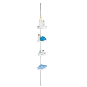 MSV FREESTAND teleskopická rohová polica do sprchy bez vŕtania biela / oceľ / plast / 245 cm (3700281406054)