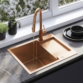 REA/S - Oceľový drez Paul BRUSH COPPER s kuchynskou batériou KPL-06017