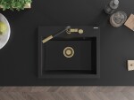 MEXEN/S MEXEN/S - Oscar granitový drez 580 x 490 mm, čierna, zlatý sifón 6519581000-77-G