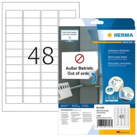 Herma Etikety 45,7x21,2 mm / biele, snímateľné / A4 / 25 listov / 1200 ks (4346)