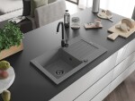 MEXEN/S MEXEN/S - Pablo granitový drez 1 s odkvapkávačom 752 x 436 mm, sivá, + sifón grafit 6510751010-71-B