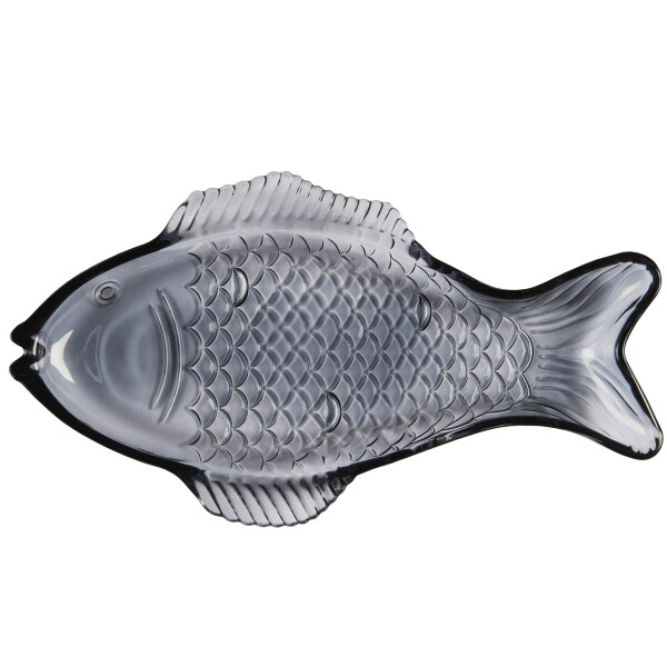 Ib Laursen Sklenený tanierik v tvare ryby Dark Blue Large