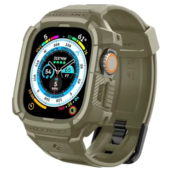 Spigen Rugged Armor Pre zelená / Ochranný kryt s remienkom / Apple Watch Ultra 49mm