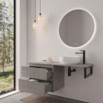 CERANO - Kúpeľňová skrinka Carole - betónovo šedá + doska pod umývadlo Navira Slim - 18 mm + konzola čierna - 120x46x49,8 CER-606096