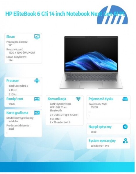 HP Notebook EliteBook 6 G1i U7-265U 512GB/16GB/W11P/13.3 C51HBET