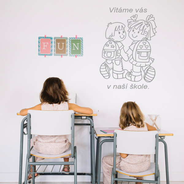 Veselá Stena Samolepka Vítame Vás v našej škole Farba: šedá, Veľkosť: 100 x 70 cm