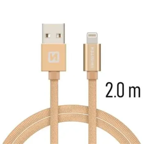 SWISSTEN TEXTILE dátový kábel USB - Lightning 2m zlatá (71523304)