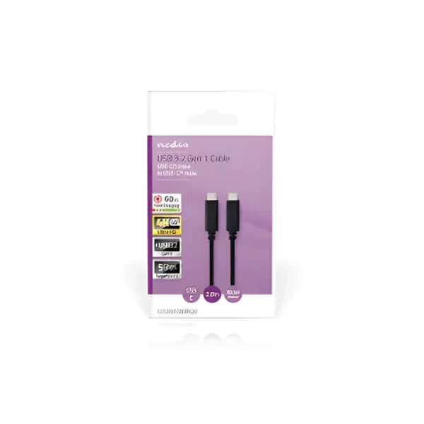 Nedis USB-C kábel 60 W 2 m / Kábel USB / USB 3.2 Gen 1 / USB-C - USB-C / 5 Gbps (CCGB64700BK20)