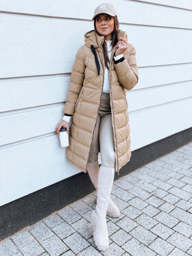 Dámska prešívaná zimná bunda s kapucňou MENSI tmavo béžová FashionStreet TY3970 XL