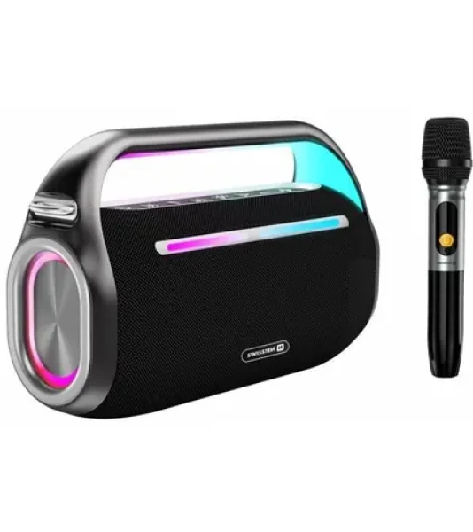 Swissten HARMONY čierna / Bluetooth reproduktor / IP54 / 80W / 8000mAh / AUX / karaoke mikrofón / BT 5.0 (52109040)