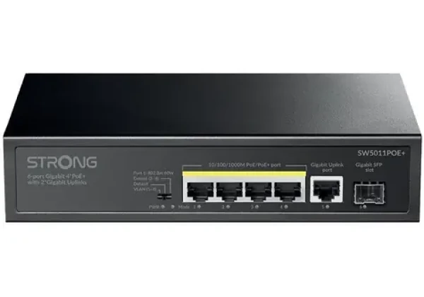 Strong SW5011POE+ / Switch / 5x GbE RJ-45 / PoE+ 802.3 AF/at / 1x 1Gb SFP / 12Gbps (SW5011POE+)
