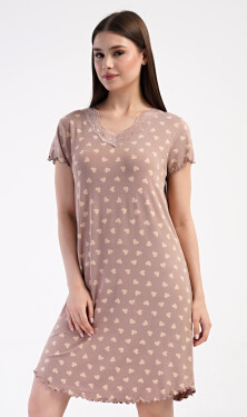 Dámska nočná košeľa s krátkym rukávom Srdcia bílá káva L