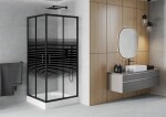 MEXEN/S - Rio sprchovací kút štvorec 90 x 90, pruhy, čierny + vanička Rio vrátane výpuste 860-090-090-70-20-4510