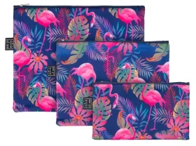 Presco Group Set 3 taštičiek Plameniaky / MINI - 13 x 23 cm / MIDI 20 x 27 cm / MAXI 25 x 32 cm (A-7489)