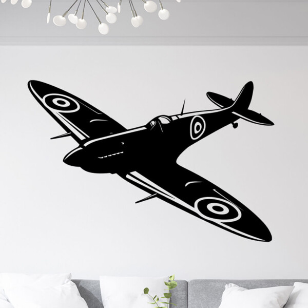 Veselá Stena Samolepka Stíhačka Supermarine Spitfire Farba: černá, Veľkosť: 40 x 26 cm