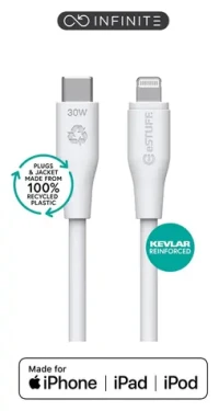 ESTUFF INFINITE (GRS) biela / Kábel / USB-C - Lightning / 3 m / MFI (ES602370-BULK)