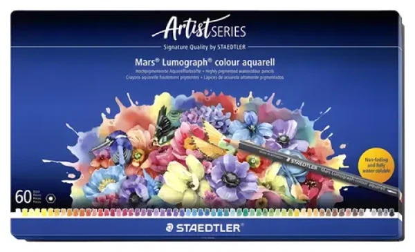 Staedtler Akvarelové pastelky Mars Lumograph 104 M60 / 60 farieb / šesťhranné / kovová krabička (104 M60)