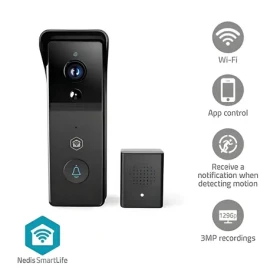 Nedis WIFICDP21BK čierna / Chytrý dverný videotelefón / Wi-Fi / SmartLife / 3MP 1296p / IP54 / batéria 4400 mAh / microSD (WIFICDP21BK)