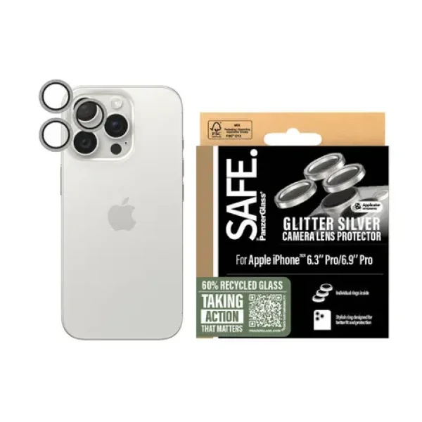 PanzerGlass SAFE Camera Apple iPhone 16 Pro/15 Pro/16 Pro Max/15 Pro Max trblietavo strieborné Hoops (SAFE95893)
