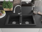 MEXEN/S MEXEN/S - Mario granitový drez 2-bowl vrátane batérie Elia, čierna/strieborná metalík 6504-73-670101-00