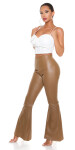 Sexy Faux Leather Flared Pants CAPPUCCINO