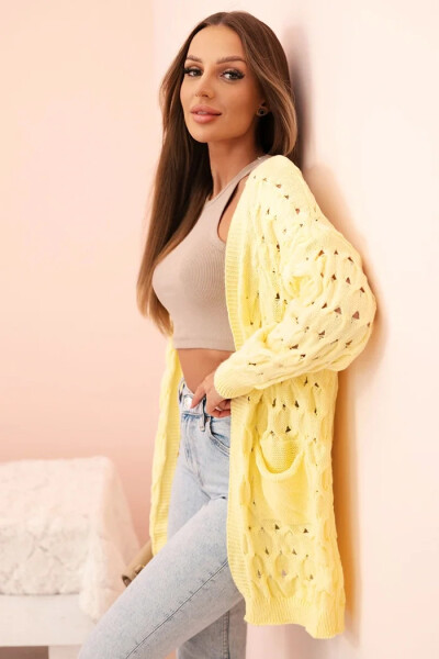 Dámsky sveter s vreckami a sieťovinou žltý UNI
